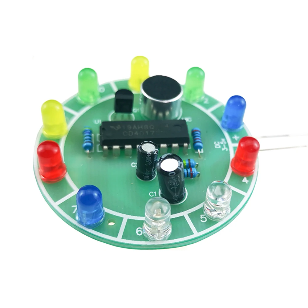 CD4017 Diy Electronic Kit LED Colorful Voice Control Rotating LED Light Components Diy Electronic Spare Parts Student Laboratory