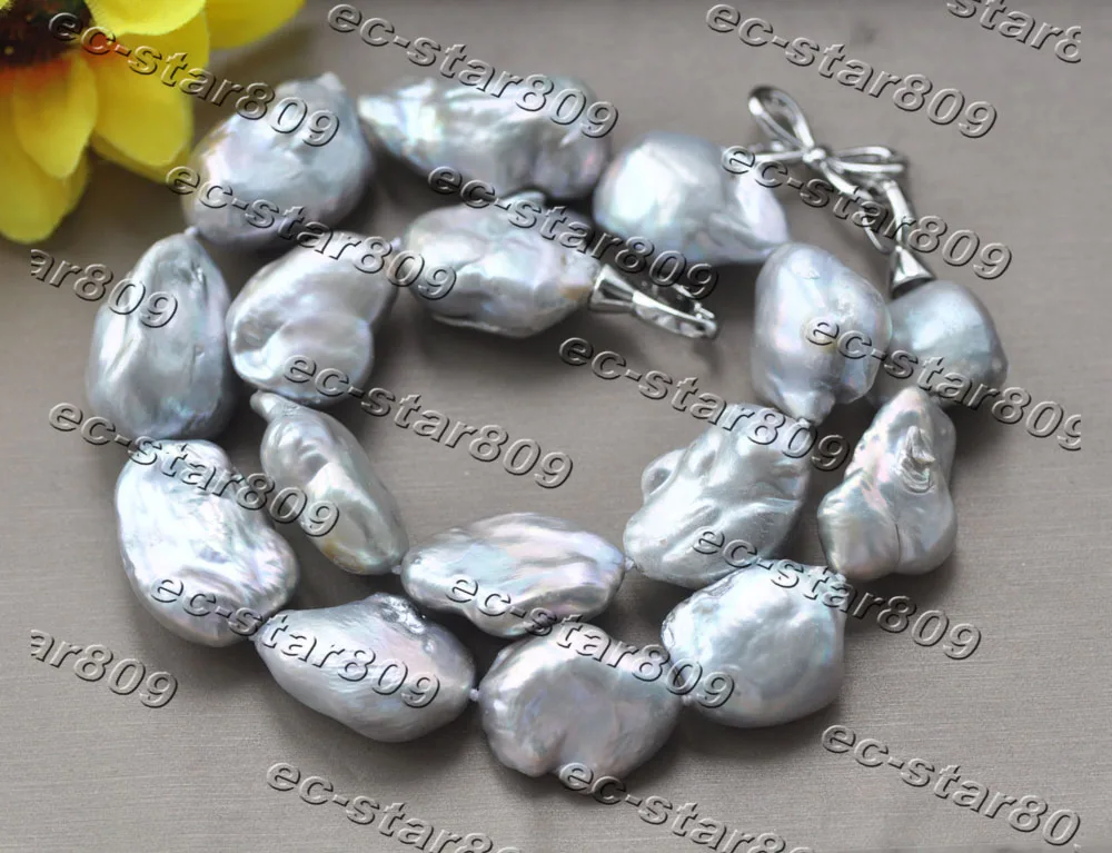 

Z11191 Huge 18" 28mm Baroque Gray Reborn KESHI Pearl Necklace Choker Fine Women Fine Jewelry