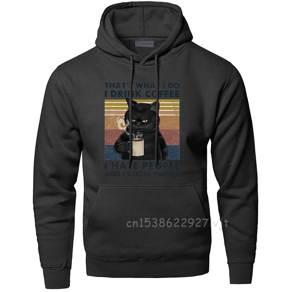 That Is What I Do I Drink Coffee Funny Cat Pullover Hoodies Top Men Warm Fitted Hoodie Winter Street Casual Printed Sweatshirt