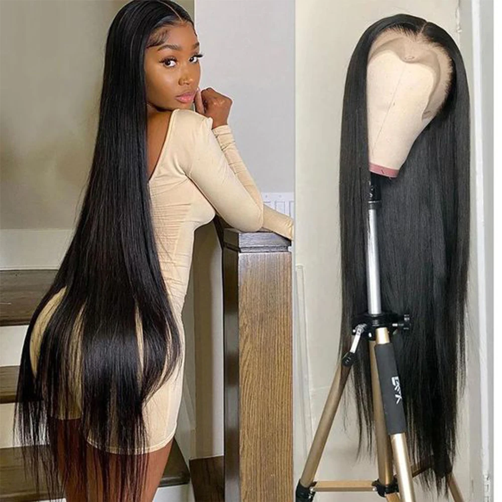 36 38 inches 13x4 HD Transaprent Straight Lace Frontal Wig for Black Women Long Lace Frontal Human Hair Wig 5x5 HD Closure Hair