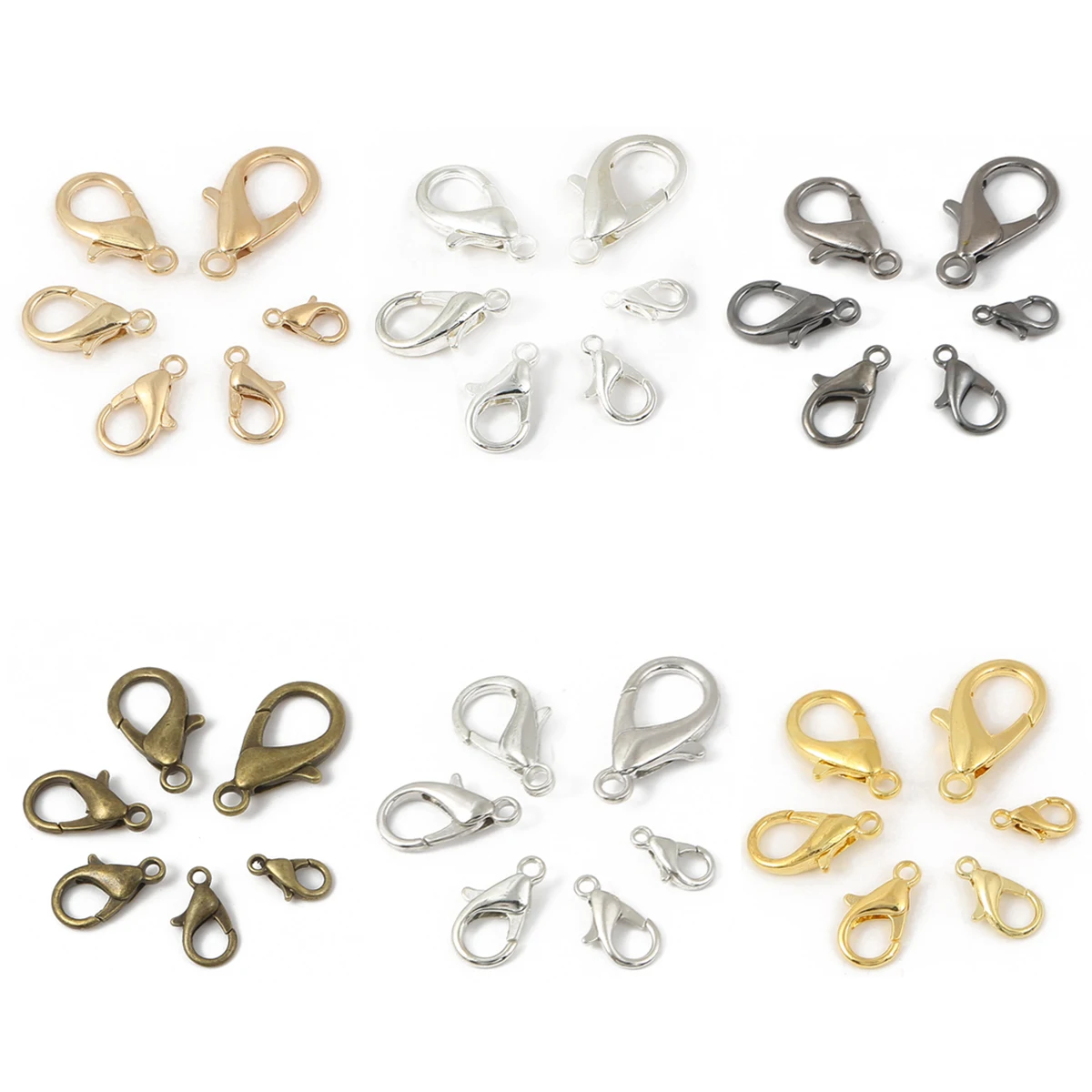 10Pcs 10/12/14/18/21mm Rhodium Gold Metal Lobster Clasp Hooks End Connectors For Jewelry Making Findings Necklace Bracelet DIY