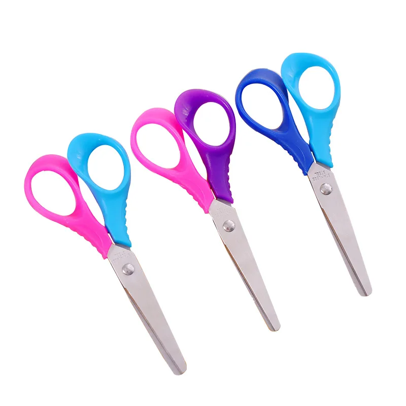 1 Pcs Round Head Scissors Metal and Plastic DIY Scrapbooking Photo Colors Scissors Paper Lace Diary Decoration with 3 Patterns