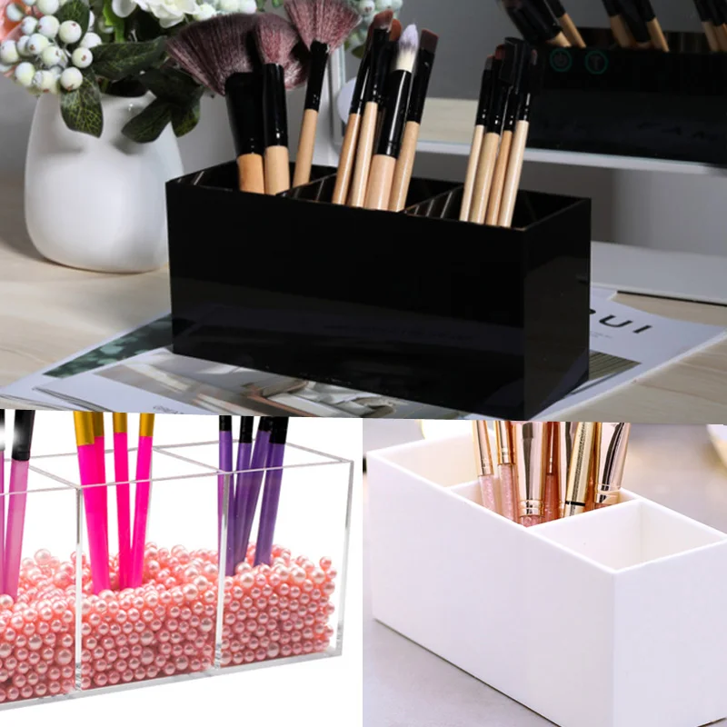 

Brush Holder Cosmetics Storage Box Organizer Top 3 Slots Table Makeup Nail Art Case Brushes Organizer Make Up Tools Home Storage