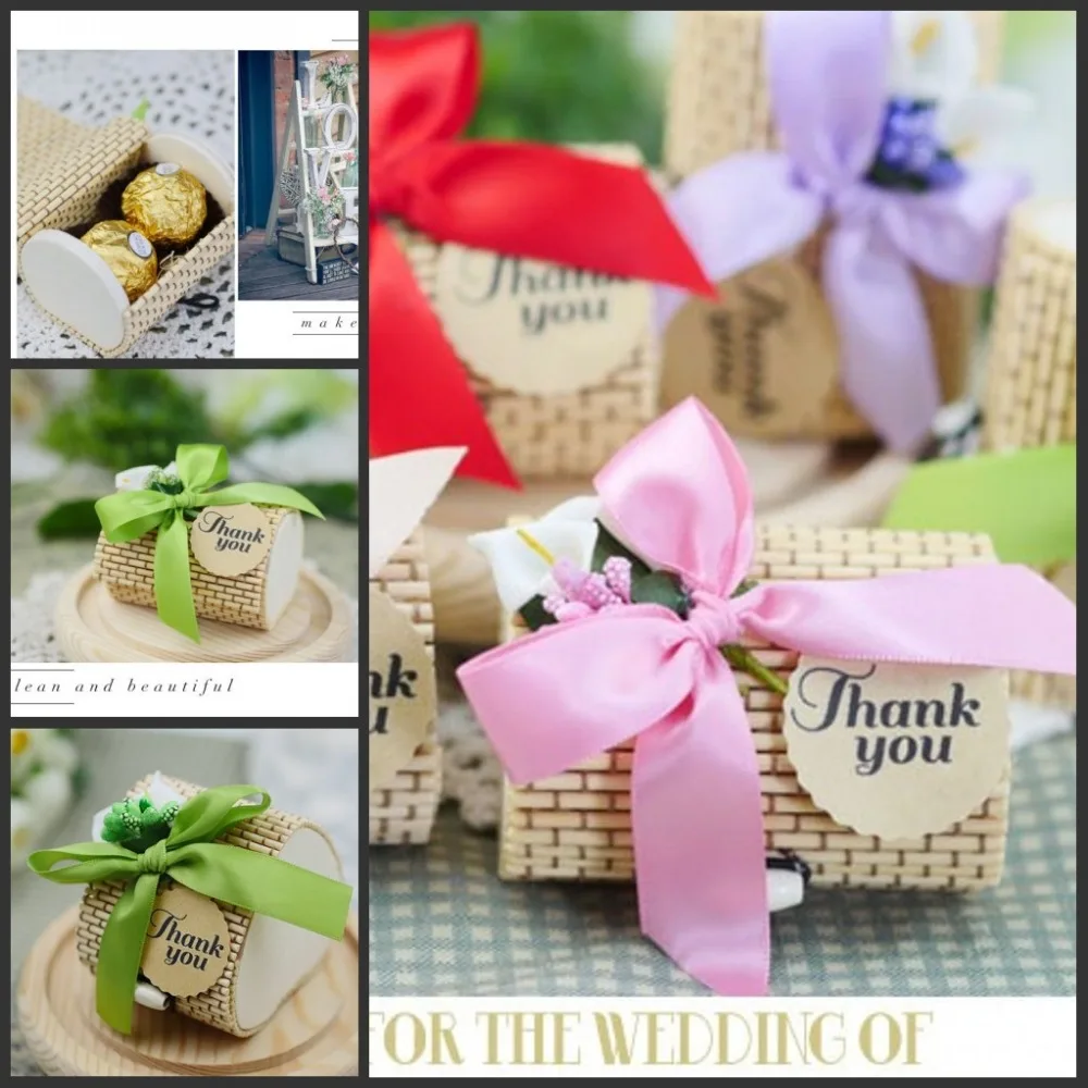 

New bomboniere bamboo wedding Favors Boxes Gifts Candy Boxes Favor Holders With Ribbon Wedding Party Baby Shower Supplies