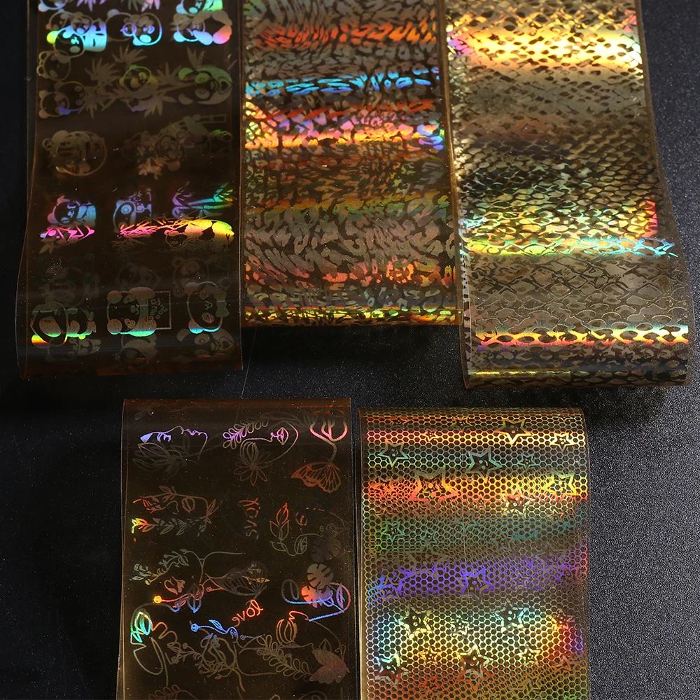 Holographic Nail Foil Tiger Print Snake Skin Transfer Foil Gold Nail Sticker Smile Cartoon Slider Lace Design Manicure GL16JS20