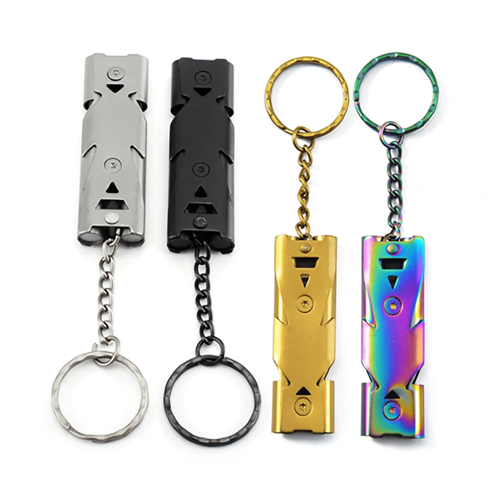 1pcs Outdoors High Decibel Portable Keychain Whistle Stainless Steel Double Pipe Emergency Survival Whistle Multifunction Tools