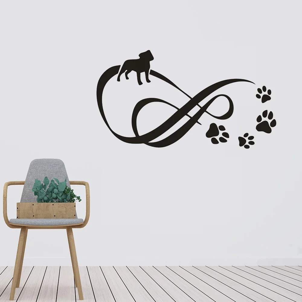 Infinity With Pet Paw Dots Wall Decals Dogs Paws Vinyl Stickers Pets Salon Decor Removable Pets Footmark Wall Mural