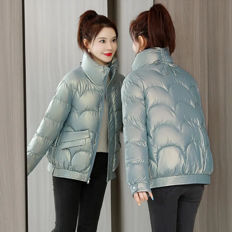 UHYTGF Winter Down Coats Women Short Coat Outerwear Shiny Cotton Clothes Fashion Parkas Jacket Female Overcoat Manteau Femme 996