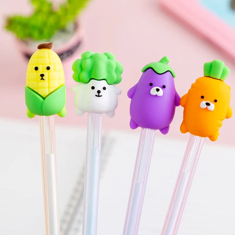 50PCS New Transparent Rod Creative Vegetable Baby Cartoon Student Gel Pen Black 0.5mm Learning Stationery Creative Pen