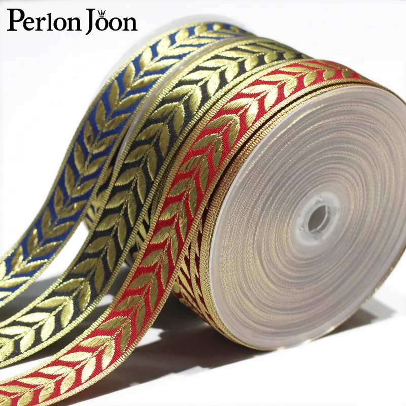 10 Yards Wide 3cm Multicolor Gold Thread Leaf Embroidery Trim Webbing DIY Sewing Home Curtain Decoration Accessories ZD0414