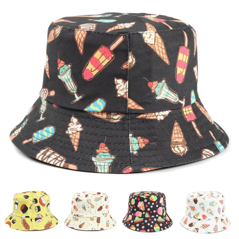 

LDSLYJR Cotton Ice Cream Cake Print Bucket Hat Fisherman Hat Outdoor Travel Hat Sun Cap Hats for Men and Women 296