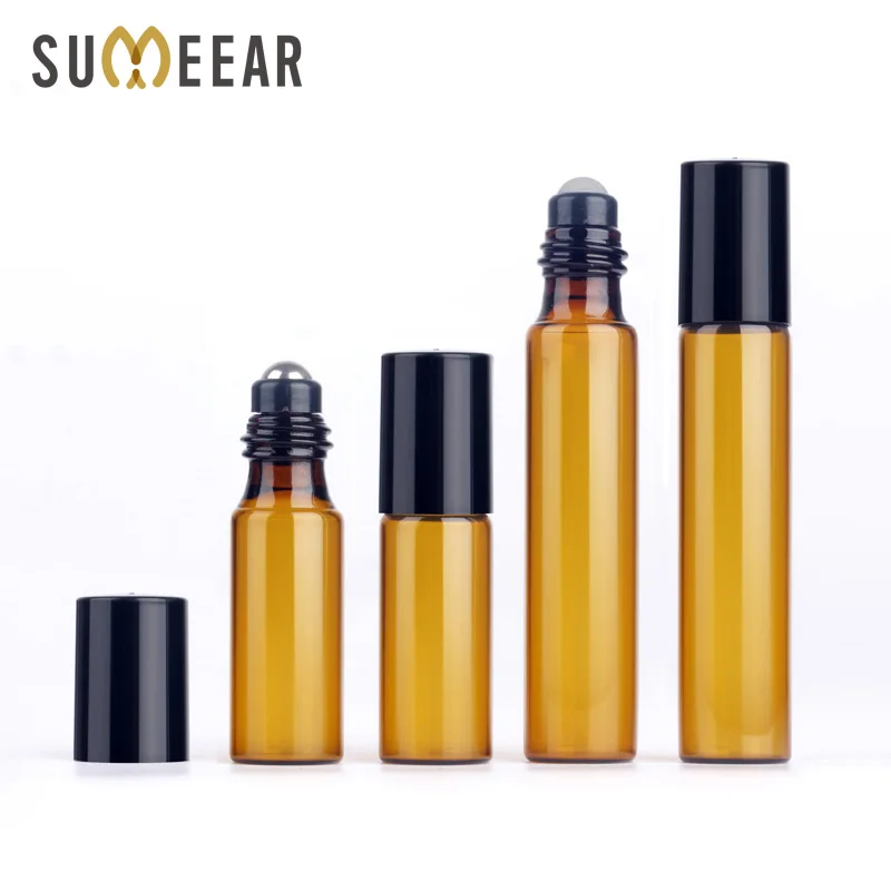 롤러볼 에센셜 오일 병 3ml 5ml 10ml, 리필 가능 롤 병 갈색 투명 유리 병으로부터 보호 샘플 선물