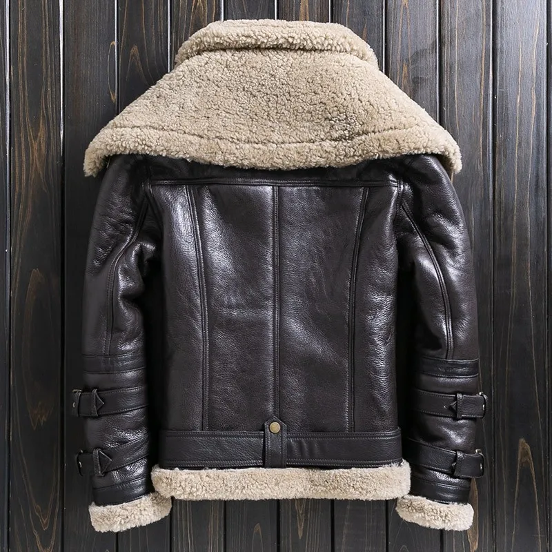 Winter Women Genuine Leather Wool Liner Warm Motorcycle Jacket Fashion Shearling Real Fur Sheepskin Coat Female bomber Jacket