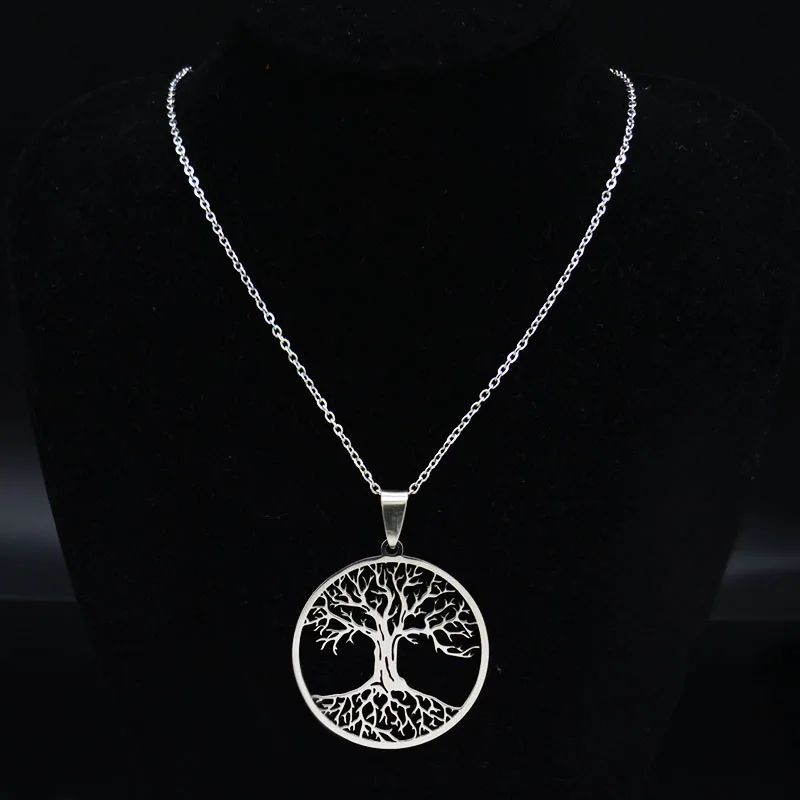 Ästhetische Lebensbaum-Halskette für Damen und Herren, Edelstahl-Anhänger in Silberfarbe, Amulett-Geschenk-Schmuck, Arbol De La Vida – Detail 2