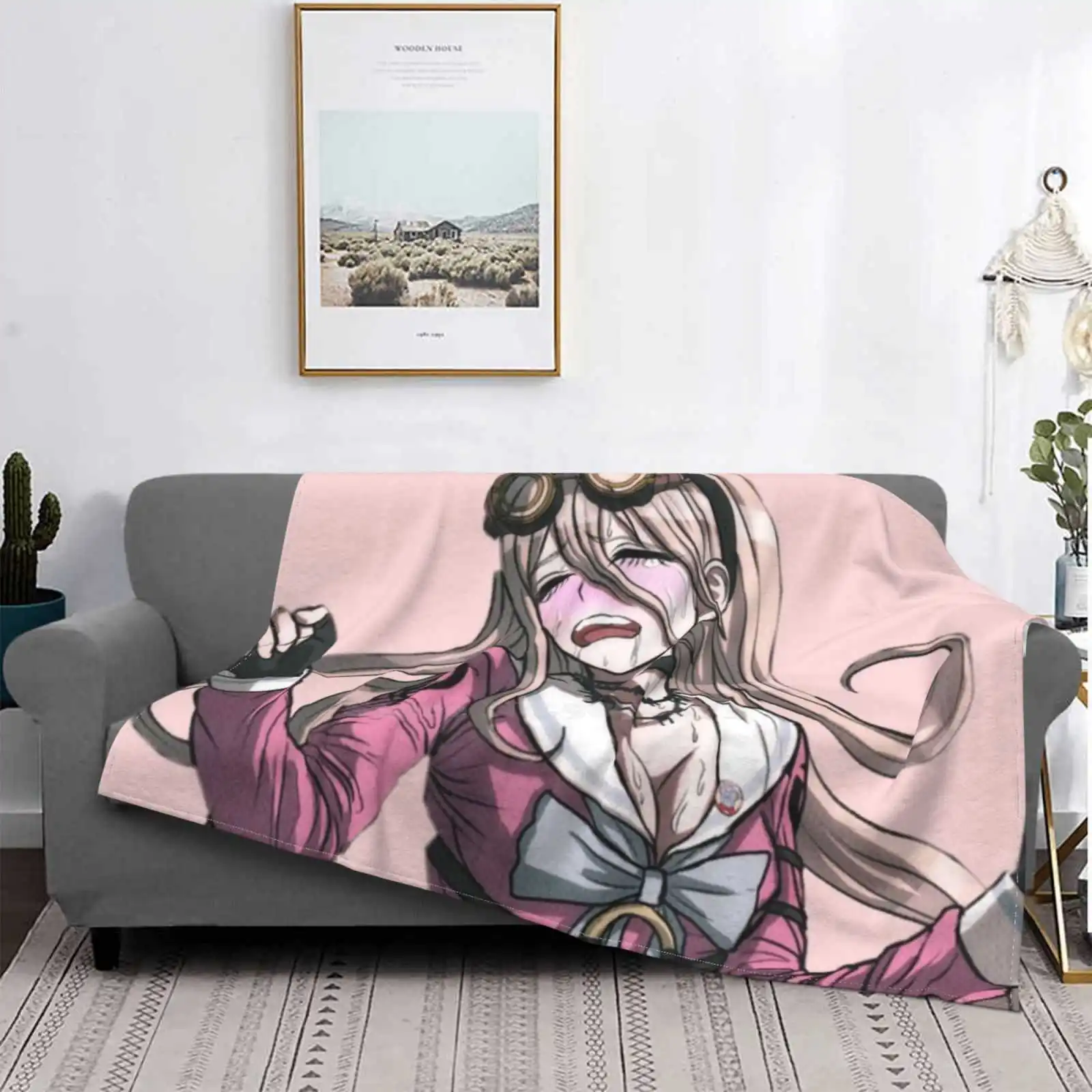 Miu Iruma - Danganronpa New Selling Custom Print Flannel Soft Blanket Danganronpa Miru Iruma Pink Cute Bow Monobear Monomi