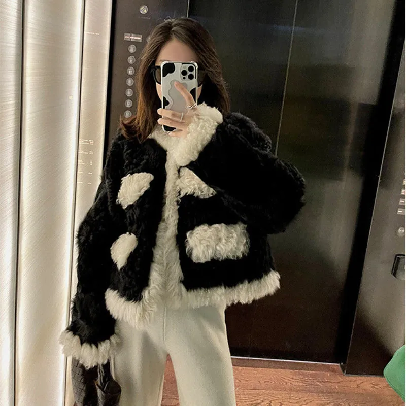 2021 New Winter Lambwool Shirling Furry Jacket Women Double-faced Fur Coat Ladies Fashion Quality Warm Elegant Overcoat