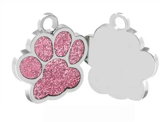 Glitter Paw Shaped Puppy Dog Tag 7 Colors Cat Pet Name Brand ID Card Wholesale