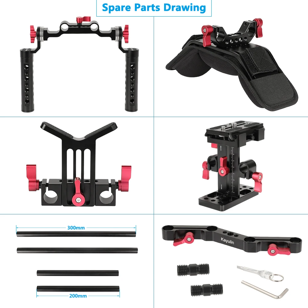 Kayulin DSLR Shoulder Mount Rig Dual Arri Rosette Cheese Handgrip Support Kit Sponge Shoulder Pad For Canon Nikon Sony Camcorder