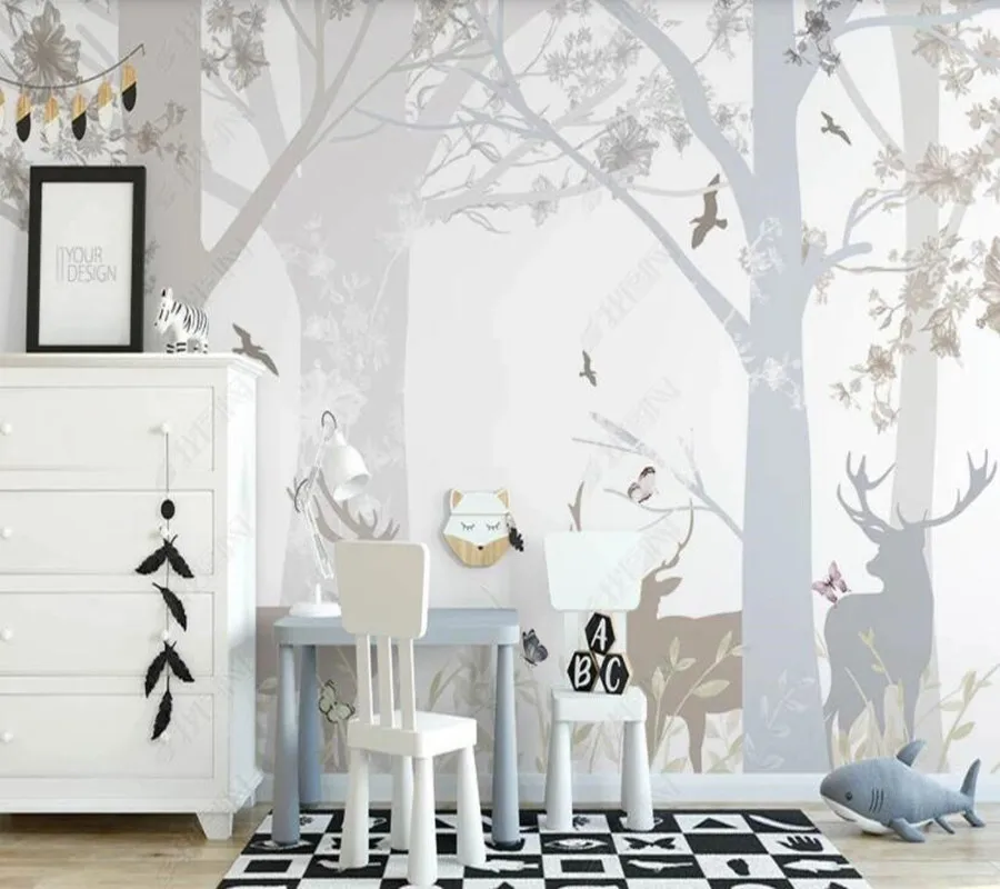 Custom papel parede Forest elk small cartoon children's room for living room bedroom sofa background wall decoration wallpaper