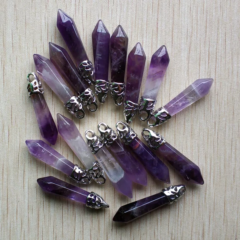 Fashion good quality amethyst natural stone pillar charms pendants 10x32mm for jewelry accessories making 20pcs/lot wholesale