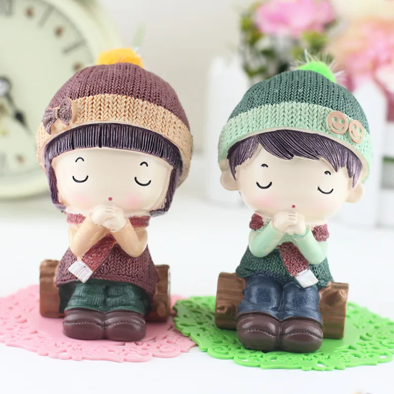 Creative Resin Statue for Couples, Cute Doll, Miniature Figurine, Character Car Ornament, Crafts Gifts, Home Decoration, 1 Set