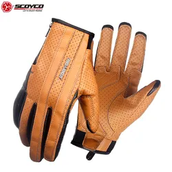 SCOYCO Men Retro Leather Motorcycle Gloves Motorbike Racing Gloves Touch Screen Moto Motocross Riding Luvas