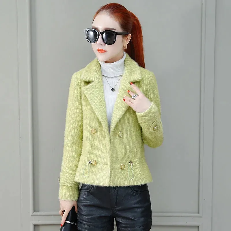 Spring Autumn Imitate Mink Velvet Short Wool Women\'s Coat  New Popularity Imitate Golden Mink Velvet Hair Woolen Overcoat Women