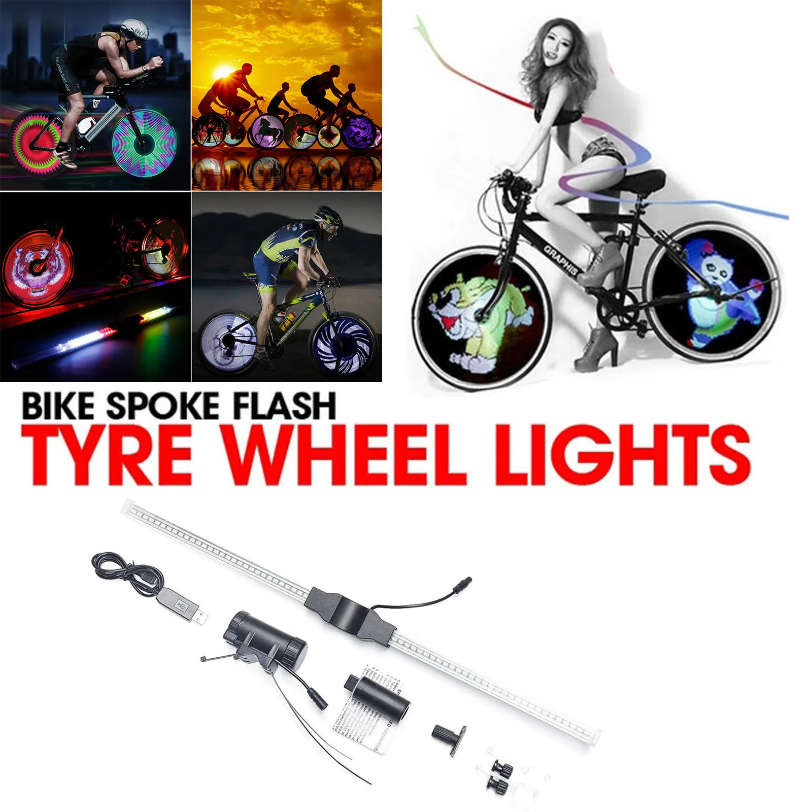 Waterproof Bicycle Spoke Light, DIY Tire Light, LED Flash Light, Safety Warning Light, Anime Tire Hot Wheel Light