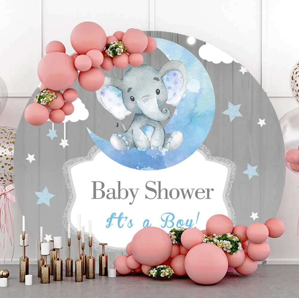 Laeacco Circle Backdrop Round Background For Newborn Baby Shower Pink Elephant Moon Stars Photography Backdrop Photo Studio