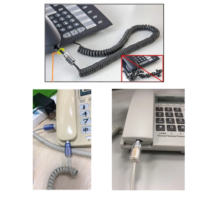 Rj11オス-メス360度全方向性クローター電話ハンドルワイヤー制御ロータリー電話ハンズフリーワイヤー