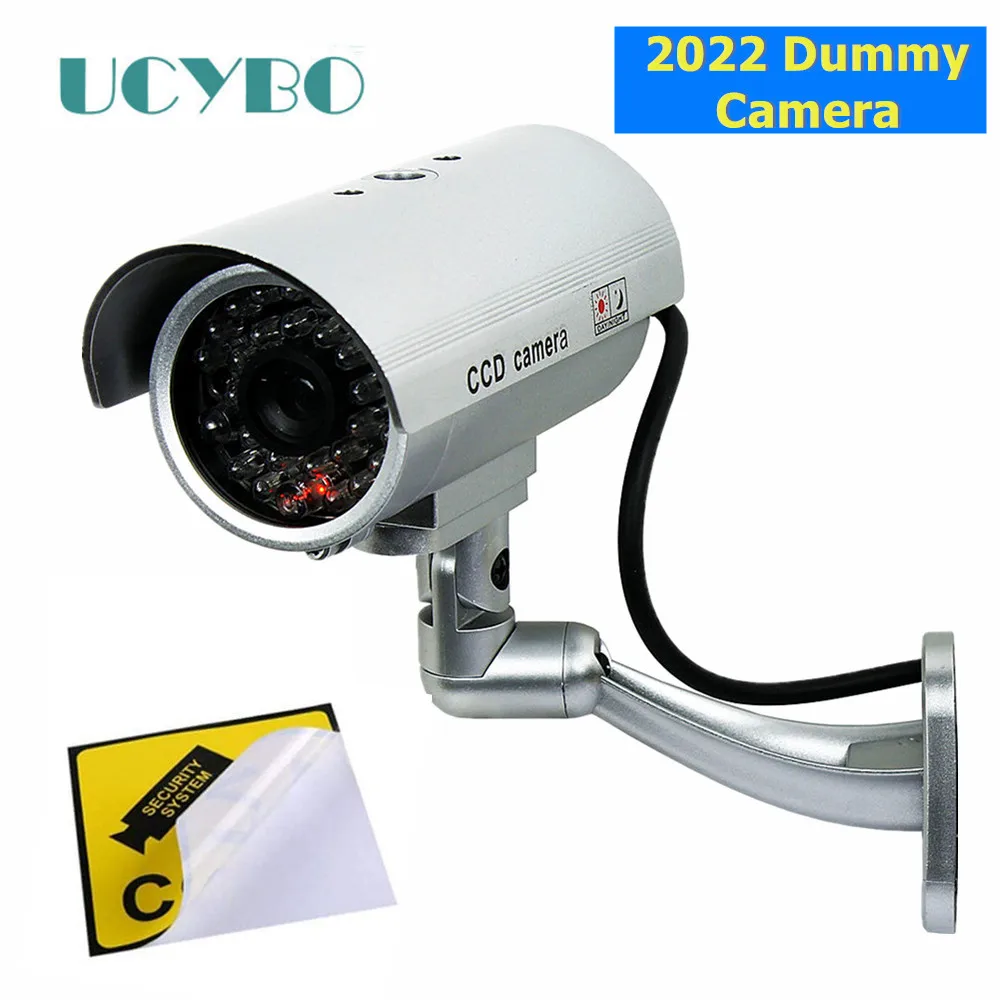 dummy camera fake security outdoor bullet w/ red flashing led real light battery powered video surveillance cctv cameras