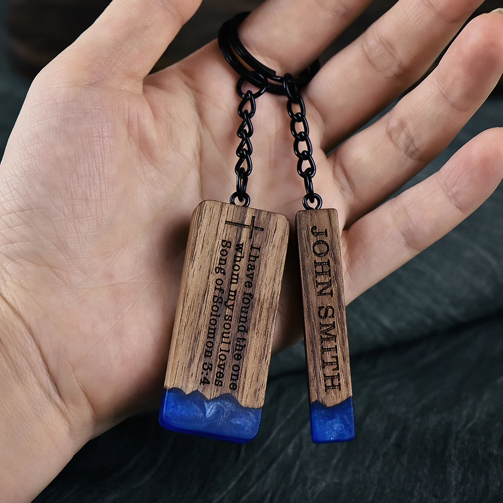 Custom Resin Wood Keychain Fashion Personlized Gift for Couple Car Key Ring Key Chain Engraving Text Logo Name OEM Dropshipping