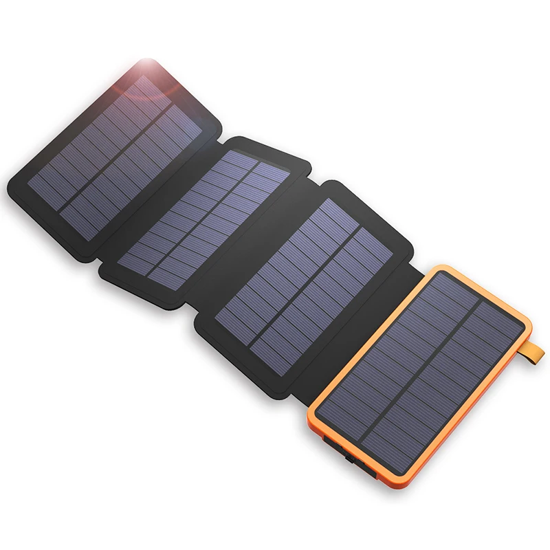 8000mAh składany ładowarka solarna Powerbank na energię słoneczną z latarką podwójny Panel solarny USB Powerbank dla smartfonów