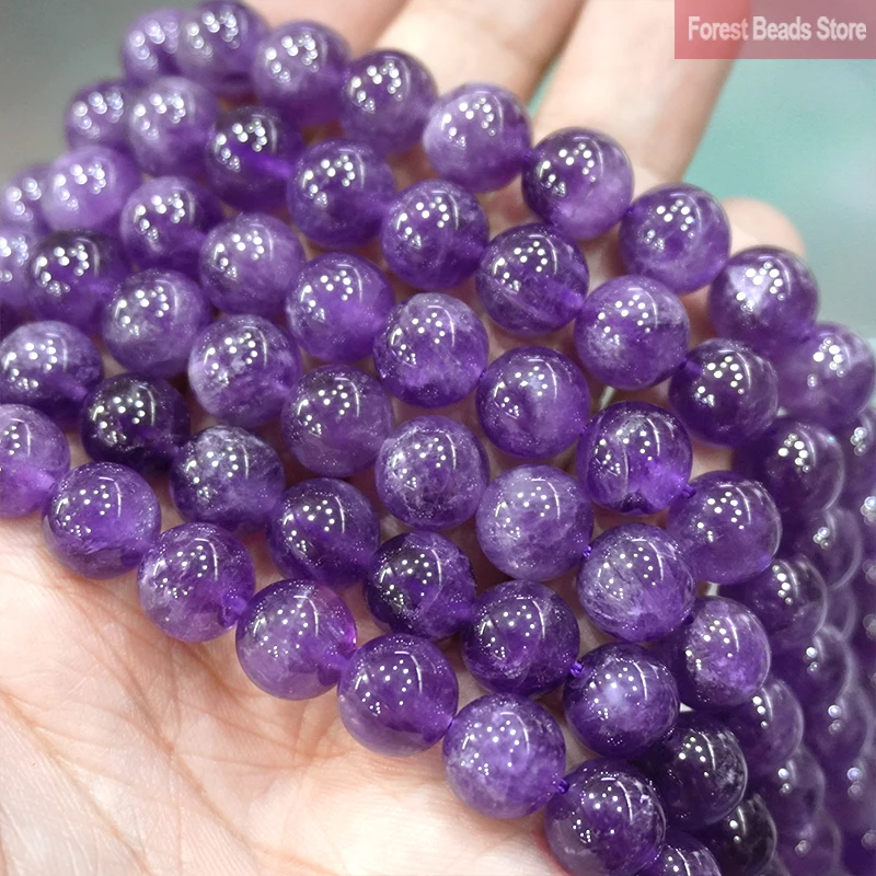 Natural Purple Crystal Beads Amethysts Round Beads Diy Bracelet Necklace Pendants for Jewelry Making 15\