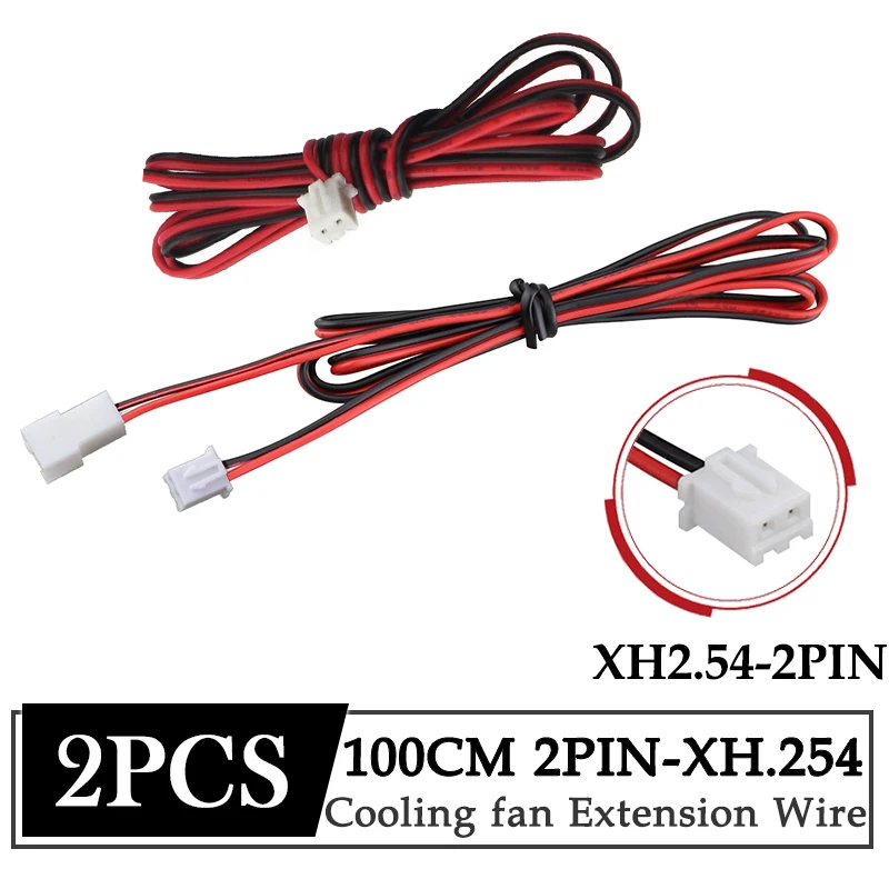 2Pcs 1 Meters 3D Printer Cooling Fan External Extension Cable 2PIN XH2.54 100cm Male Female Connector Plug Socket Extension Wire