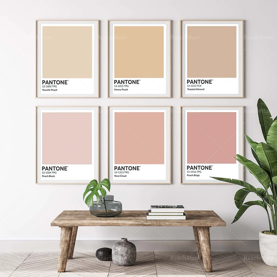 Set of 6 Prints Pantone Peach Nude Colors, Peach Beige, Rose Cloud, Peach Blush, Almond, Light Pastel print set, digital pantone