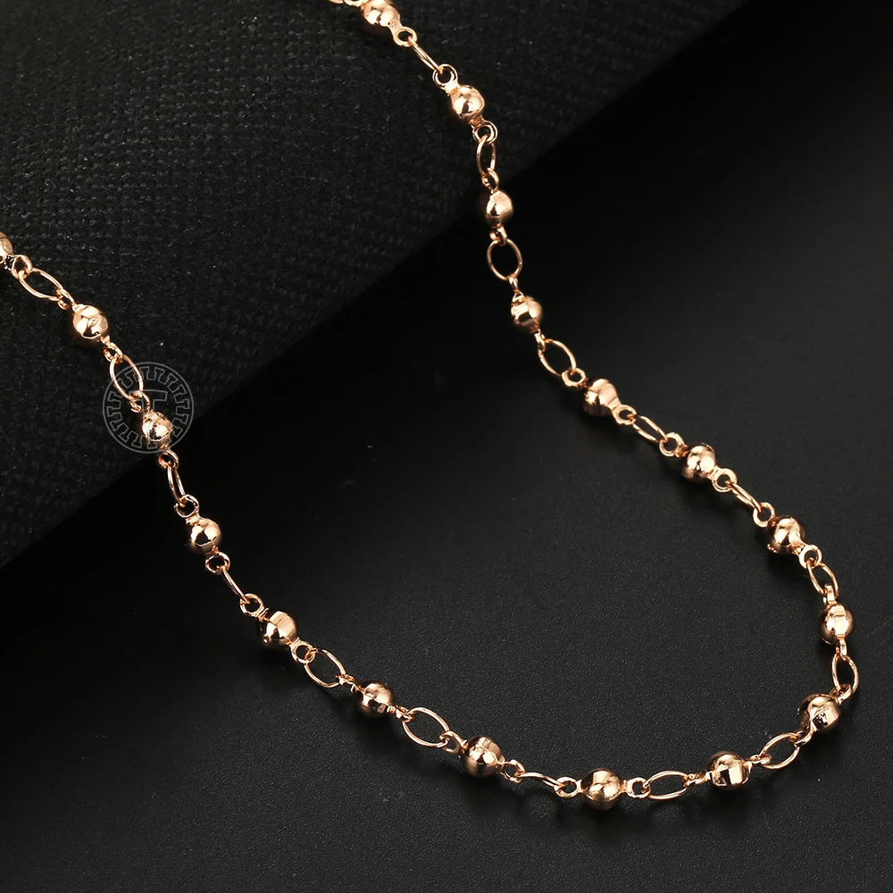 New Elegant 4mm 585 Rose Gold Color Bead Chain Necklace for Women Girls Lobster Clasp Wedding Party Jewelry Gift 50cm60cm CN32AA