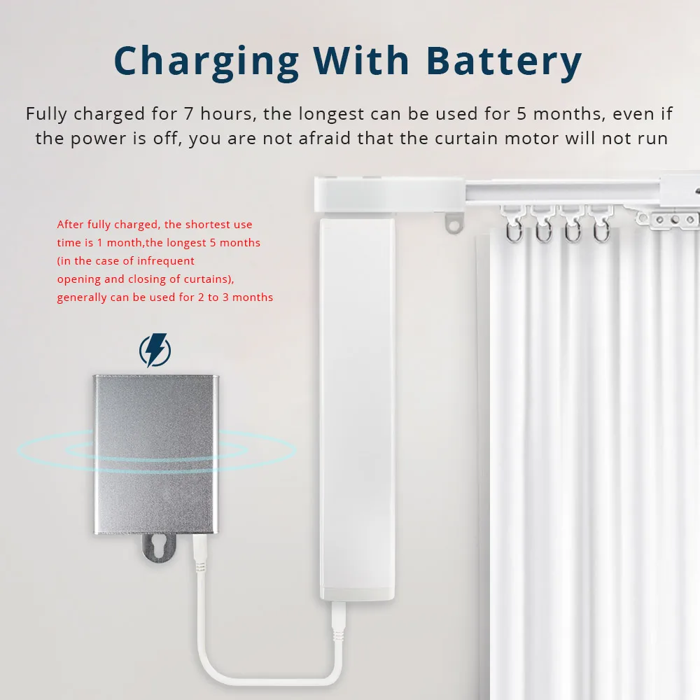 Zemismart-Motor de cortina inteligente Zigbee, Control remoto Tuya, carga de pista de cortina deslizante personalizada con batería, Alexa y Google