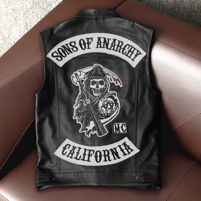 Sons Of Anarchy Classic Motorcycle Biker Real Leather Vest Genuine Cowhide Mens Sleeveless Jackets Stand Collar Motor Waistcoat