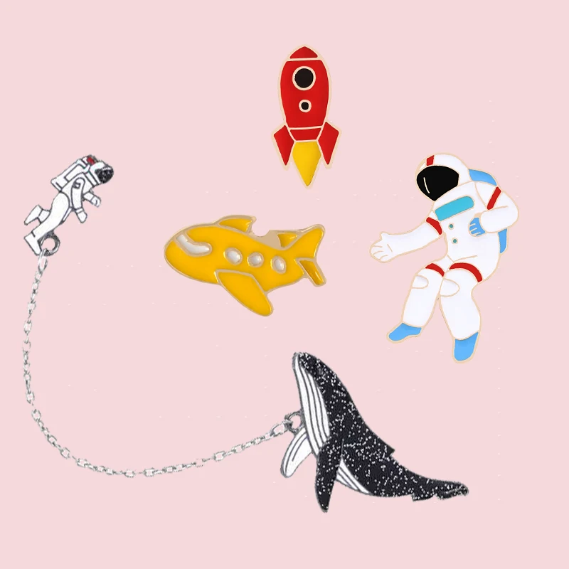 Brooches Badge Lapel pins Astronaut space whales aircraft rocket pin&brooch metal alloy Clothing collar man Jewelry Accessories