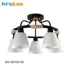 Nordic LED Chandelier Indoor Living Room Decoration Ceiling Lamp E27 Sockets PVC With Wood Iron Lighting Fixture