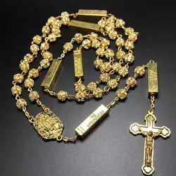 blingbling 8mm golden color crystal rhinestone beads five mysteries rosary religious catholic rosario
