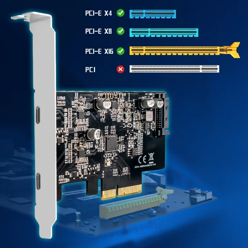 Tarjeta de expansión PCI-E a doble tipo C, 2 puertos, 10gbps, tarjeta adaptadora de interfaz dual de alta velocidad tipo 3,1, asm1142, chipset