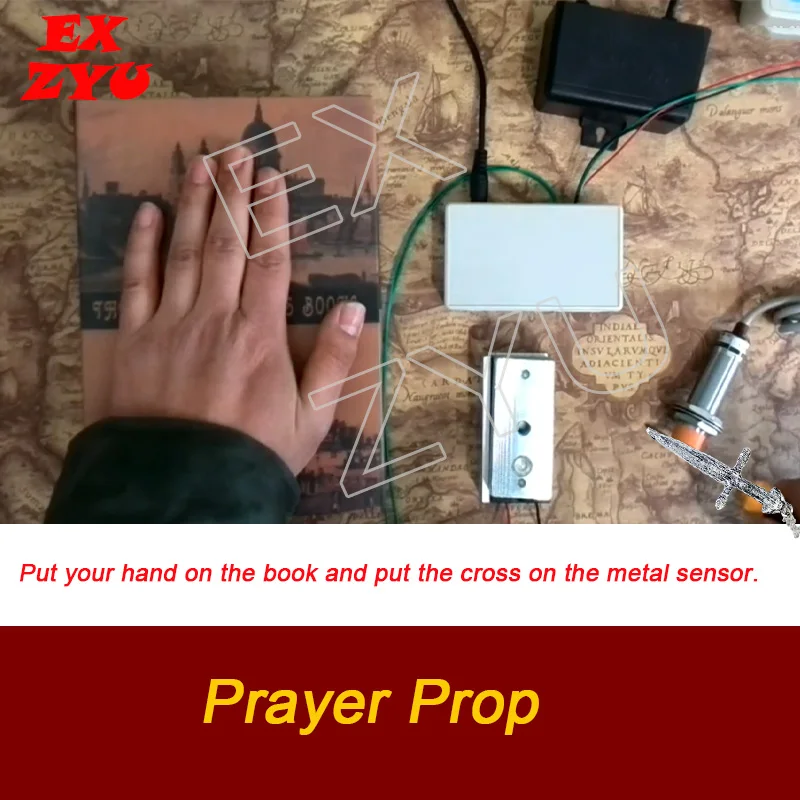 EXZYU Prayer Prop real life put hands on the book and use metal cross to touch the metal sensor to escape chamber game room