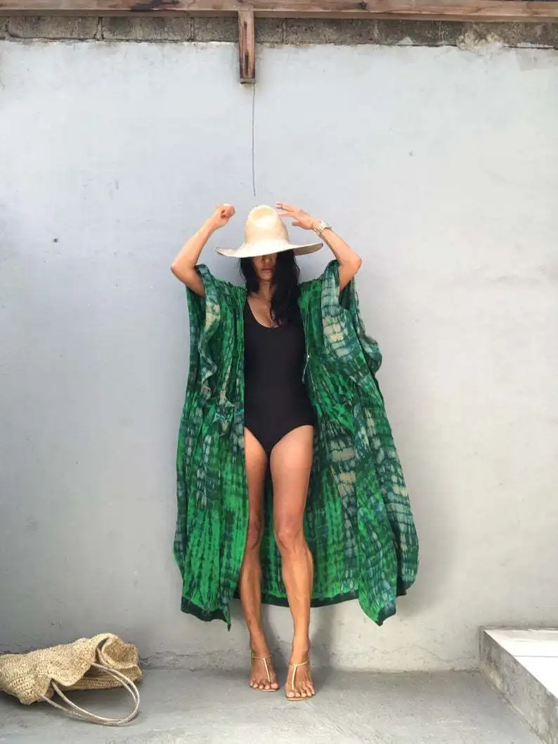 2021 osłona do Bikini czarne Retro w paski Self Women letnie Kimono Dress Beach Wear narzuta na strój kąpielowy Robe Plage kostiumy kąpielowe