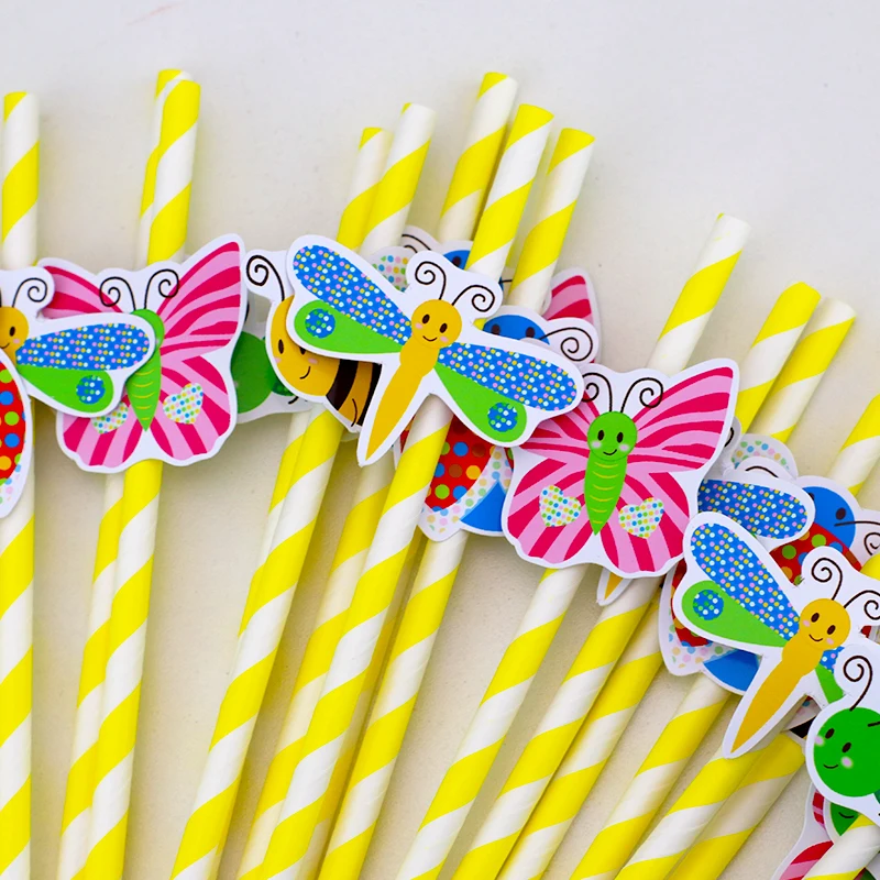 Bee Theme Party Paper Straws Bee Butterfly Beetle Drinking Straws Grand Event