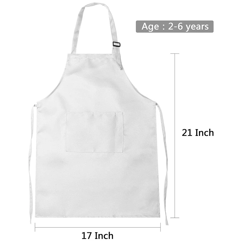 6 Sets(12pcs) Apron and Chef Hat Set, Adjustable Children\'s Apron with Pockets (White, Suitable for 2-6 Year Old S)