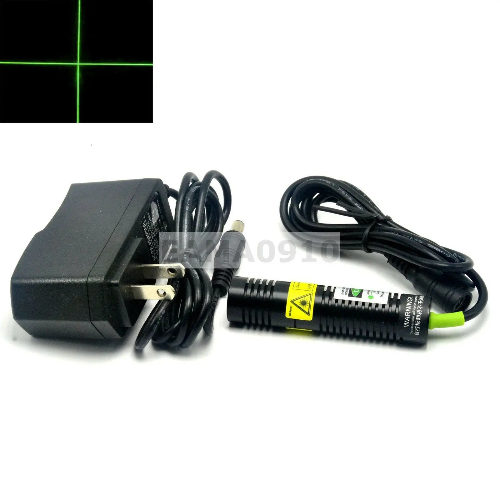 532nm 30mW Green Cross Laser Module Long Time Working 18x75mm w/AC 5V Adapter