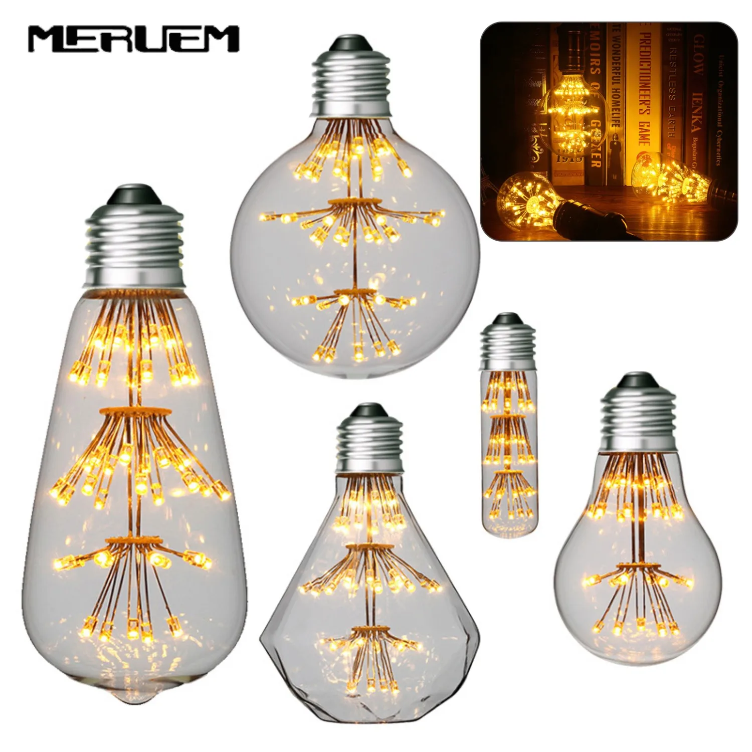 Retro Edison Bulb E27 All Over The Sky Star 220V ST64 A60 T45 T 10 G80 G95 Ampoule Vintage Bulb Edison Lamp Filament Light Bulb