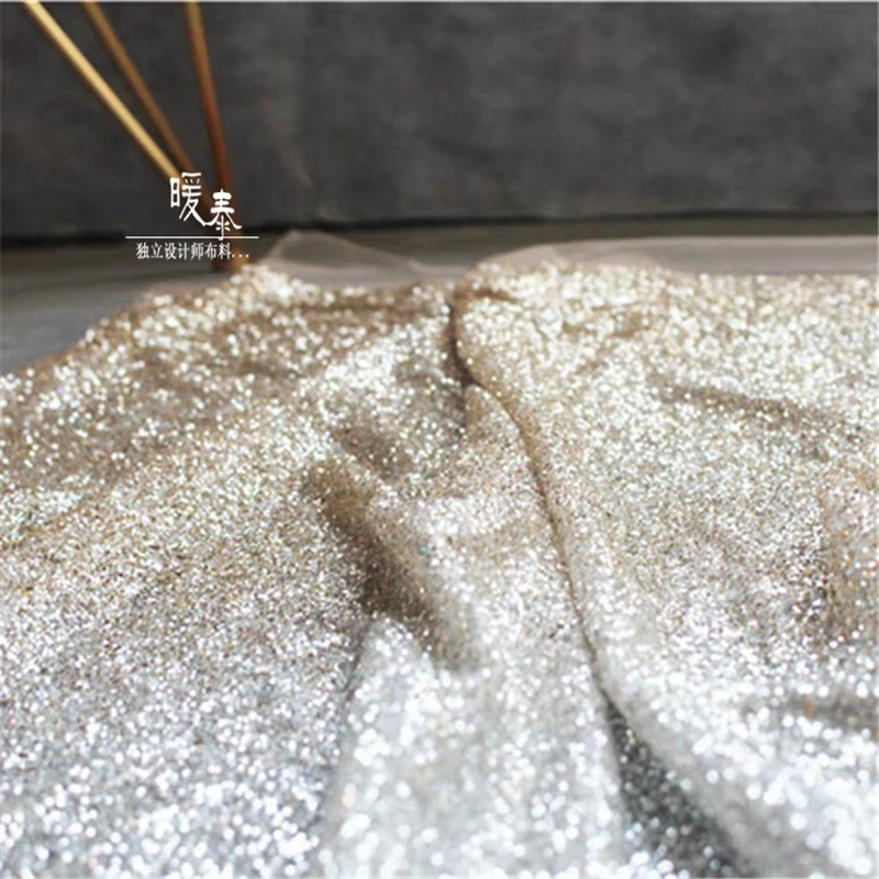 Glitter Bronzing Tulle Fabric Sparkle Sequins Golden Pink Gradient DIY Decor Stage Gown Skirt Wedding Dress Designer Fabric